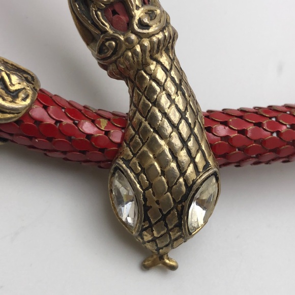 Vintage DL Auld Red Mesh Snake Clear Rhinestone Eyes Wrap Necklace Belt - Picture 6 of 10